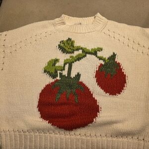 Maeve Ivory Sweater with Vibrant Tomato Motif